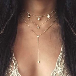 Star Detail Lariats Layered Necklace